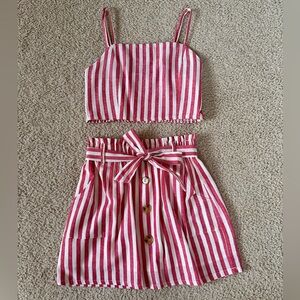 Red and White Striped Two-Piece Set